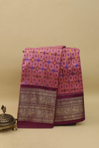 Kanchi Ikkat Silk Peach Saree