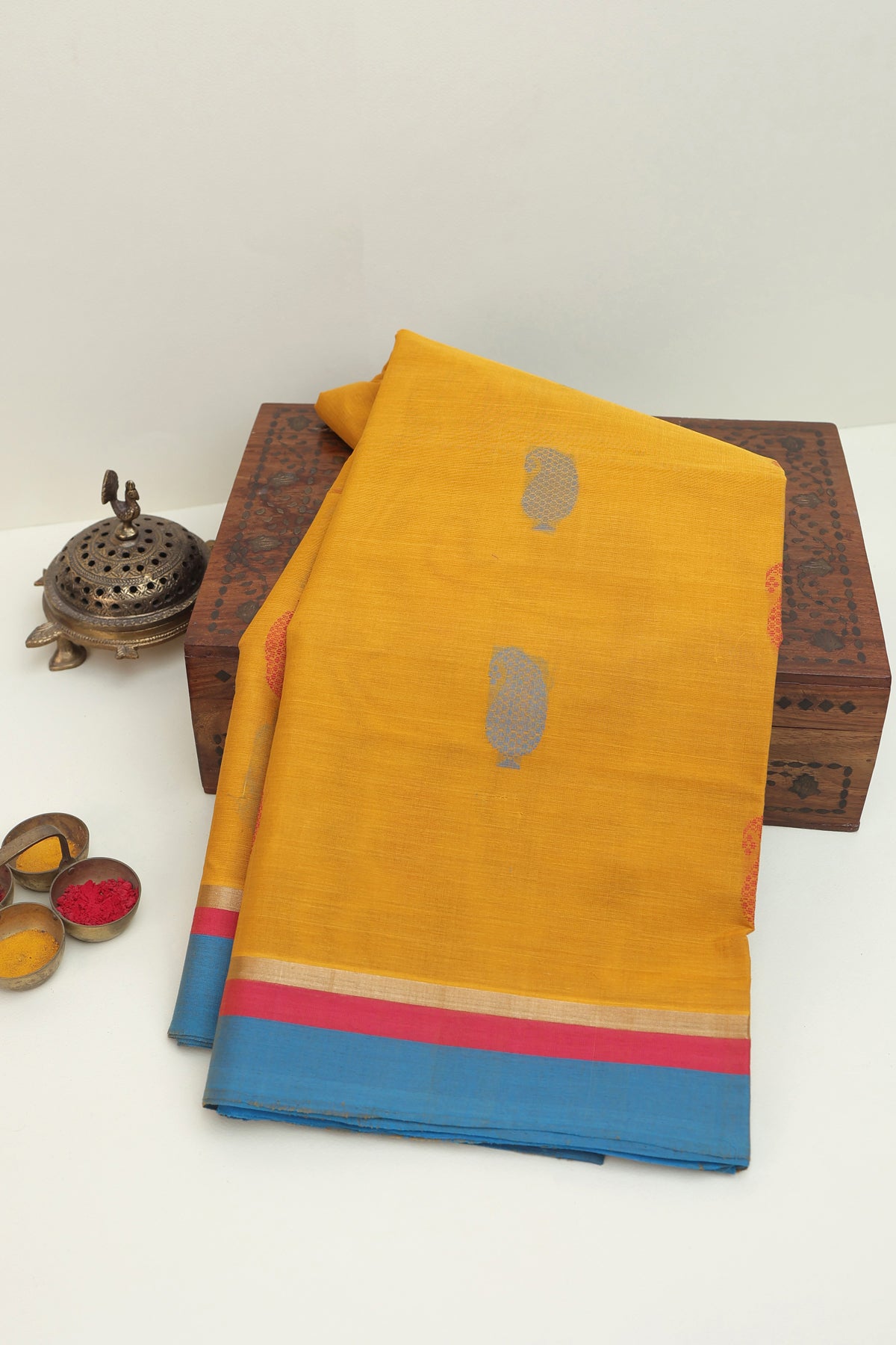 Kanchi Cotton Mustard Saree