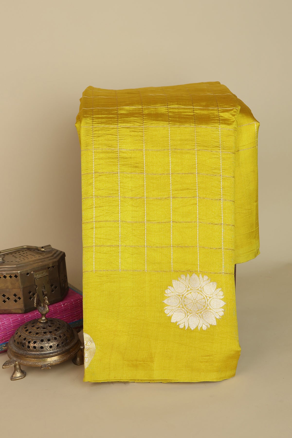 Banarasi Matka Silk Yellow Saree