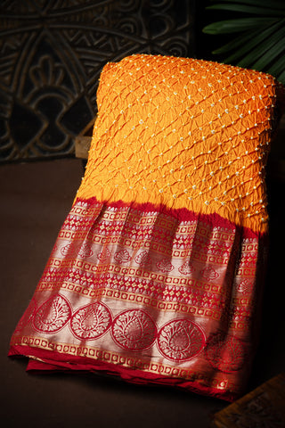 Orange Kanchi Bandhani Silk Saree