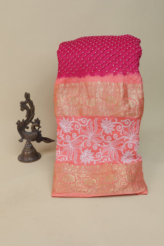 Bandhani Silk Pink Saree