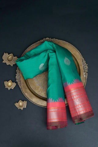 Gadwal Silk Rama Green Saree