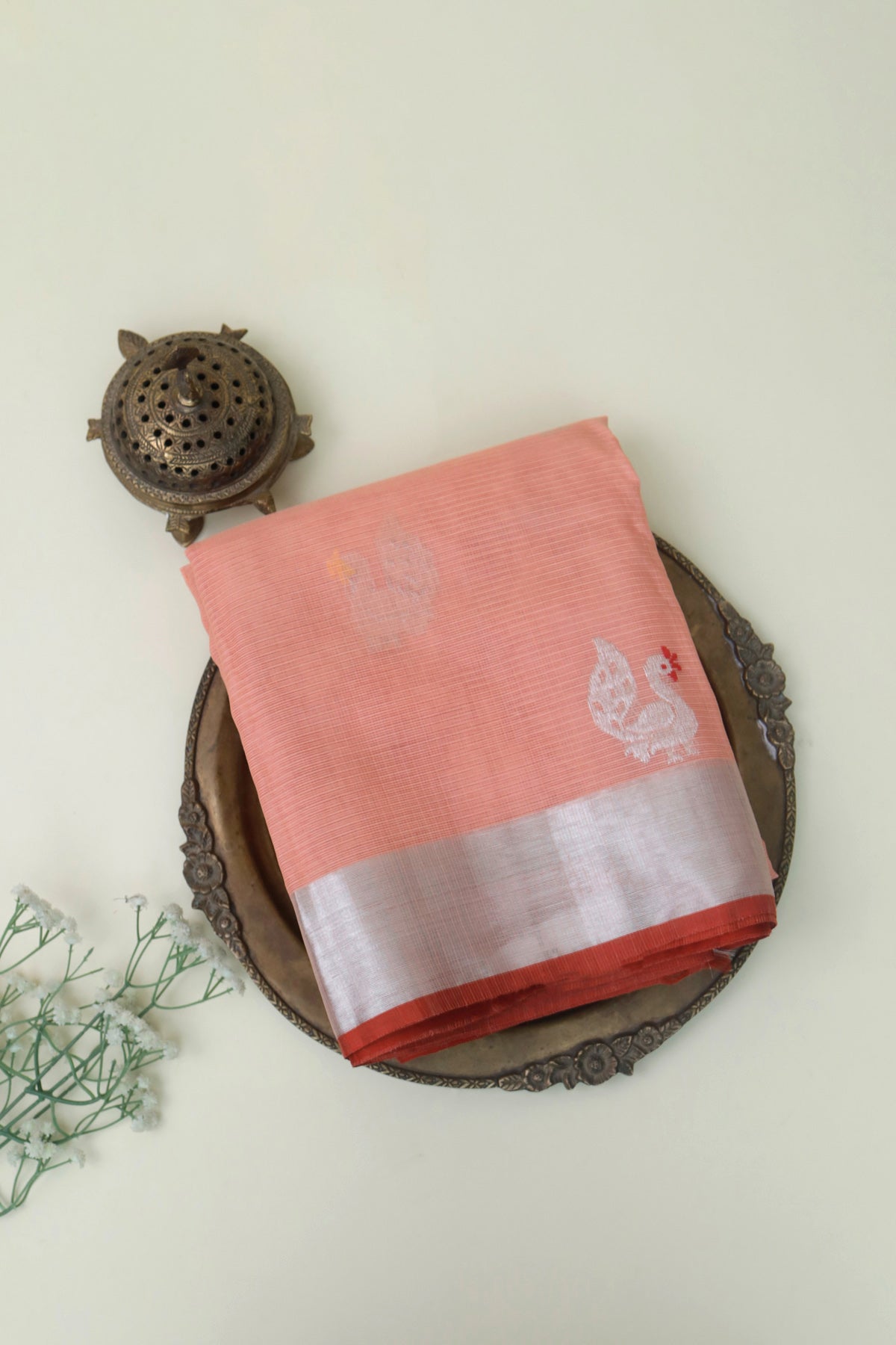 Zari Kota Cotton Peach Saree