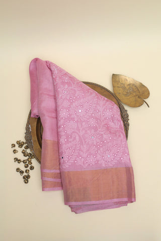 Designer Tussar Baby Pink Saree