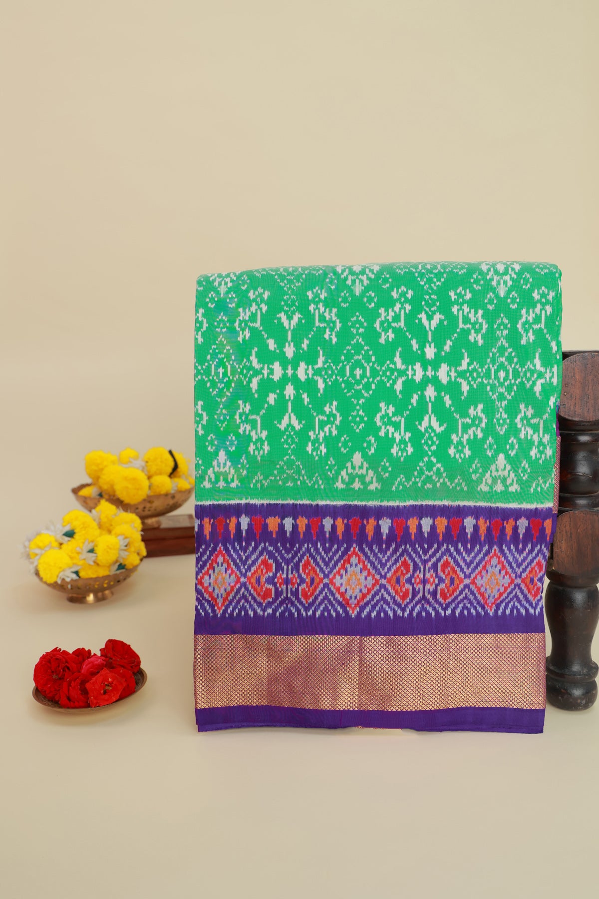 Ikat Silk Sea Green Saree