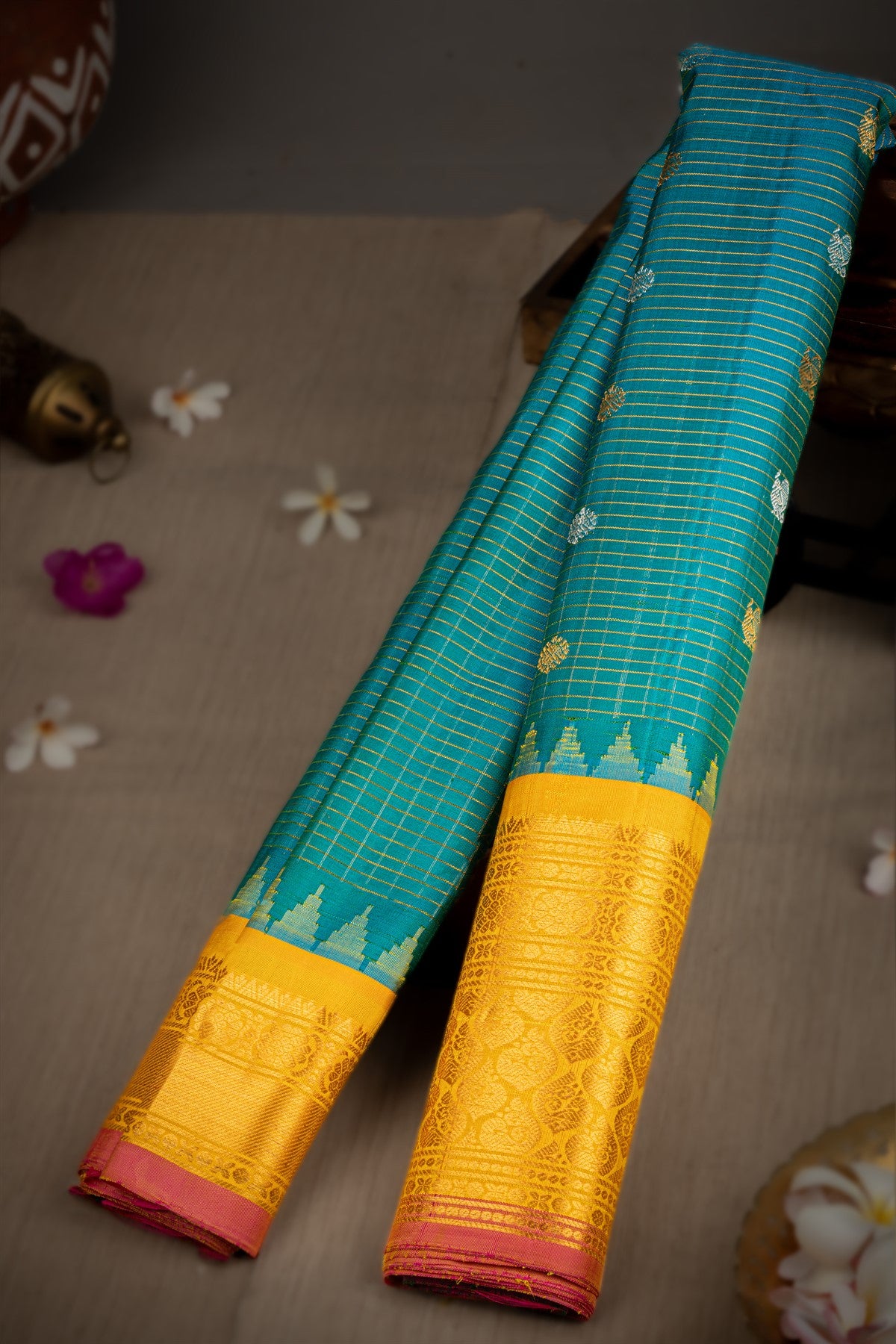 Gadwal Silk Peacock Blue Saree