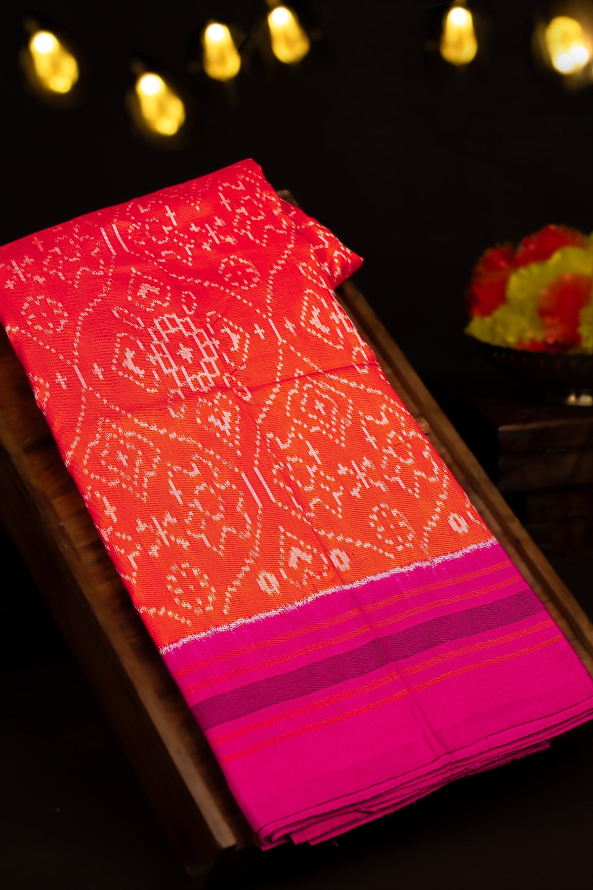 Ikat Silk Saffron Saree