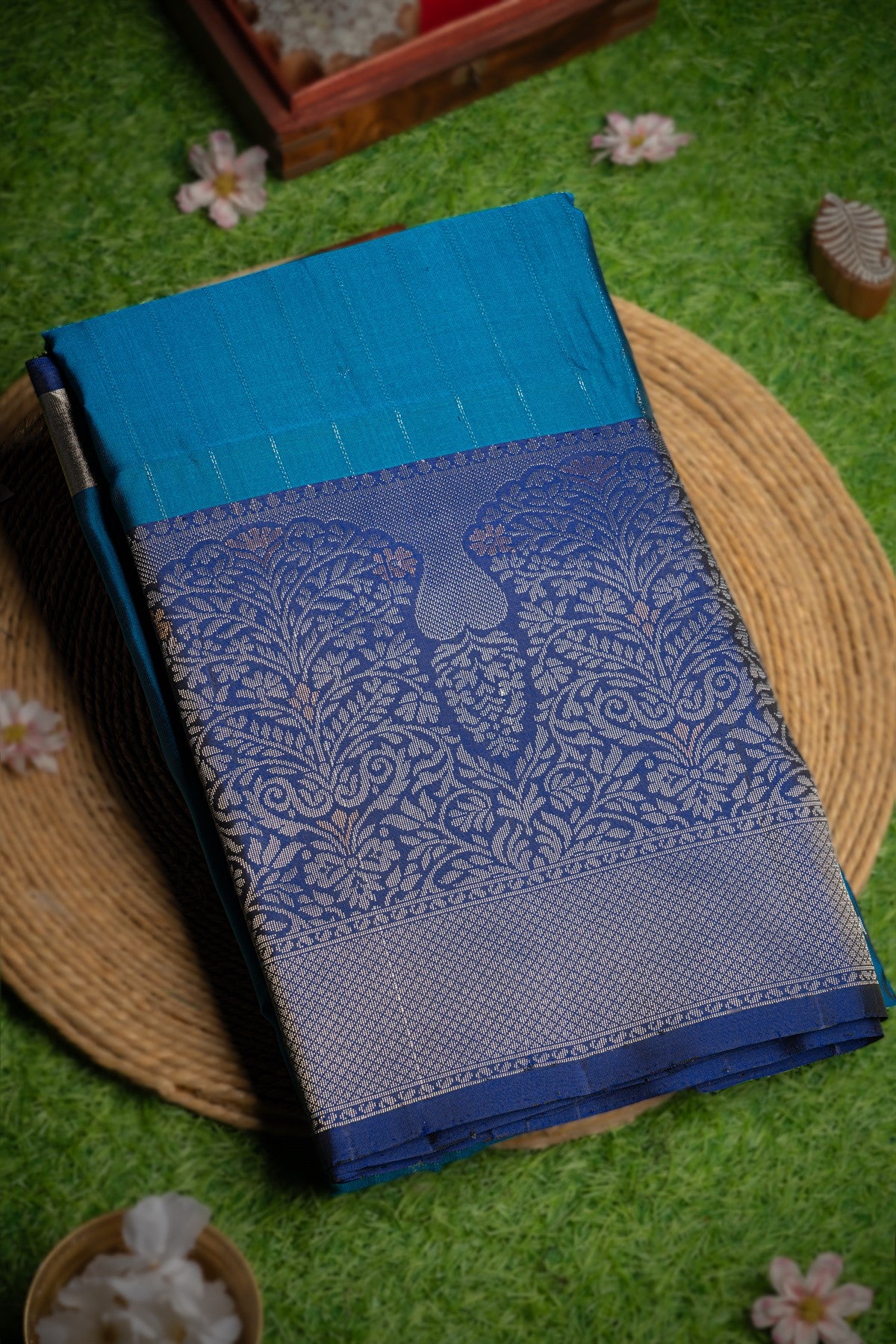 Coimbatore Soft Silk Peacock Blue Saree