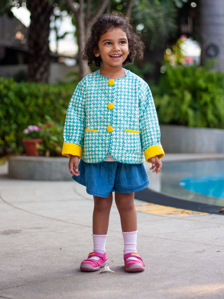 Aqua Fun Blue Organic Cotton Quilted Tea Cup Jacket