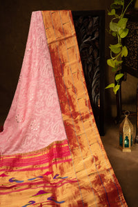 Mandir Baby Pink & Gold Paithani Jaal Saree