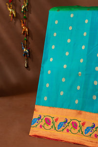 Mandir Sea Green & Gold Gadwal Buttis Saree