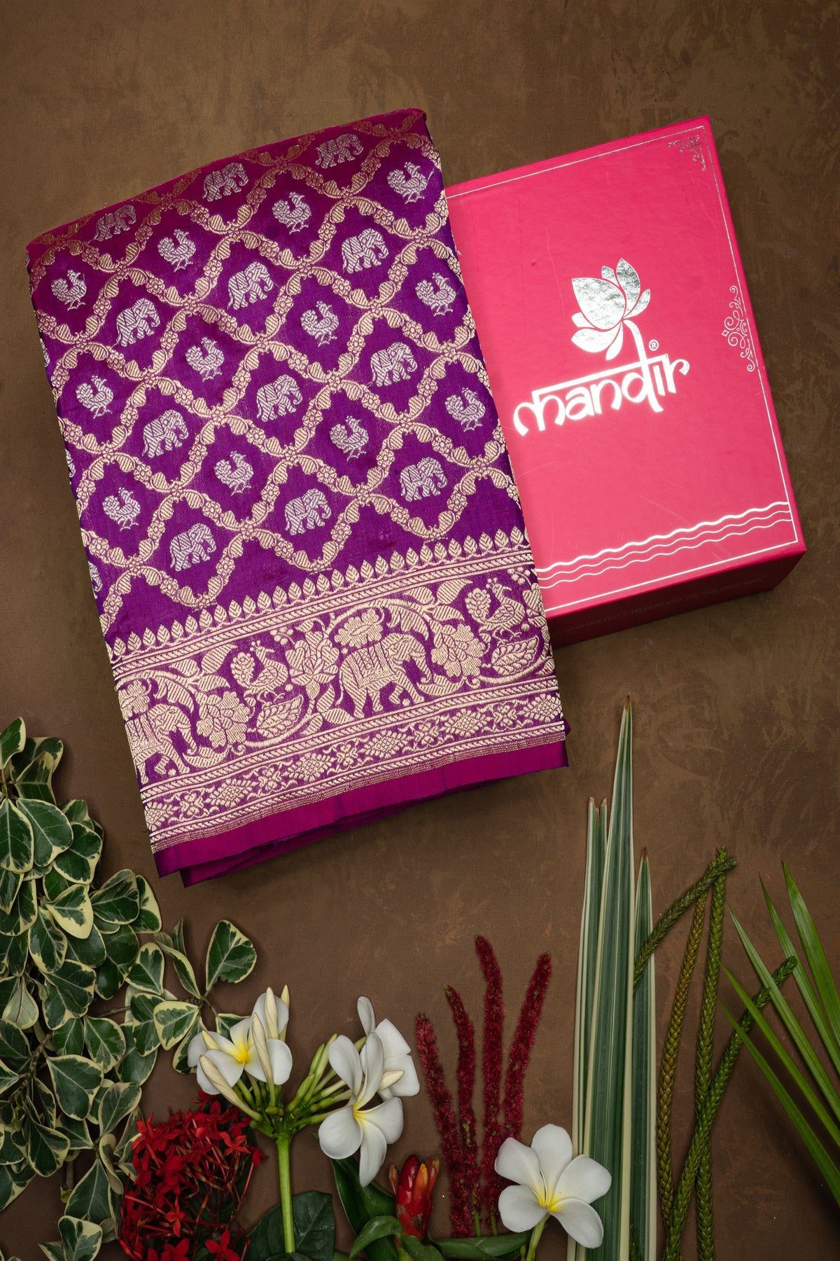 Mandir Magenta & Magenta Banarasi Checks And Buttis Saree