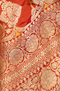 Mandir Rust Orange & Rust Orange Banarasi Buttis Saree