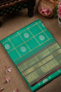 Mandir Sea Green & Beige Uppada Checks And Buttis Saree