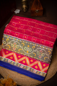 Mandir Maroon & Royal Blue Ikat Ikat Saree