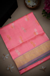 Mandir Baby Pink & Grey Venkatagiri Buttis Saree