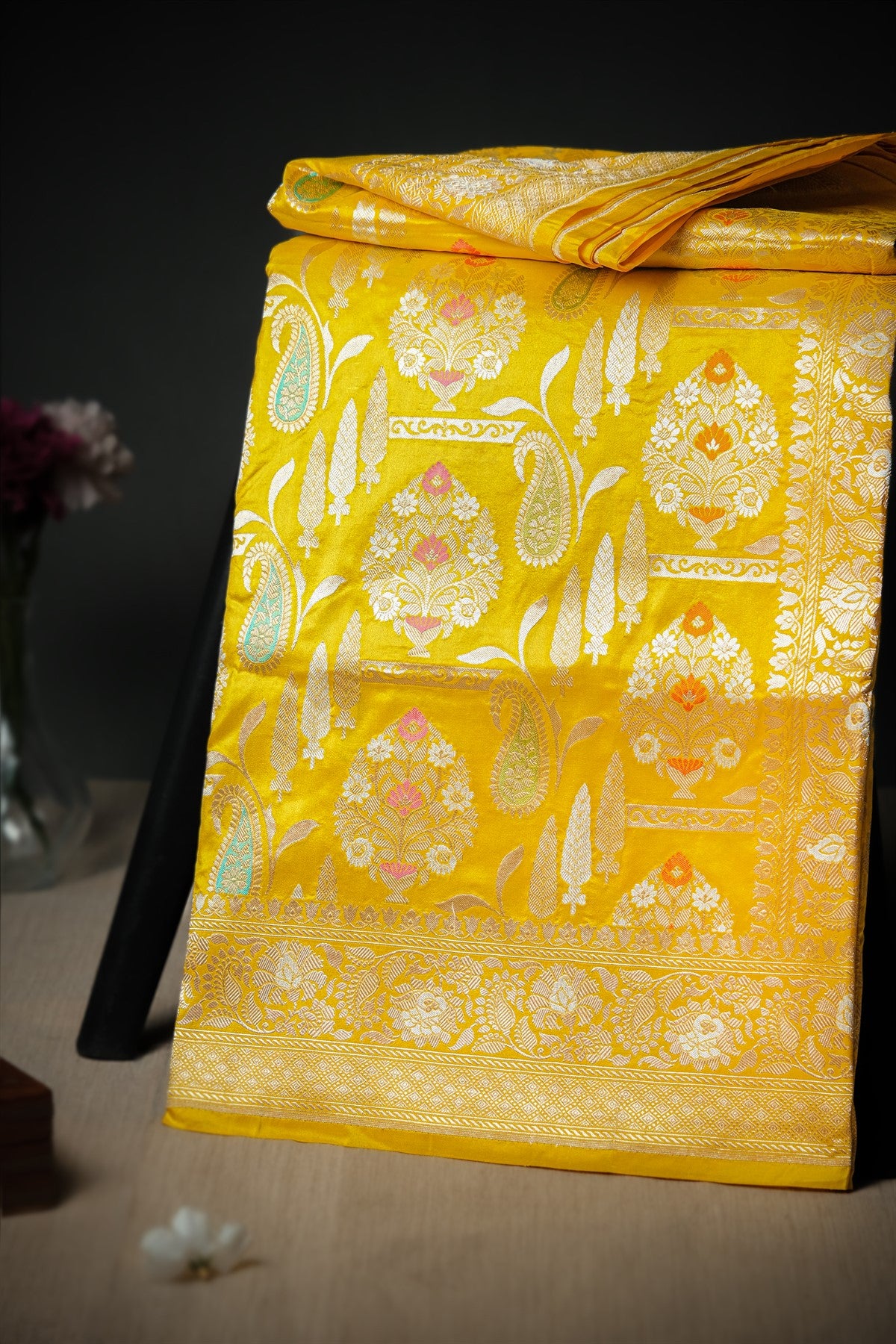 Mandir Yellow & Multi-Colour Banarasi Motifs Saree