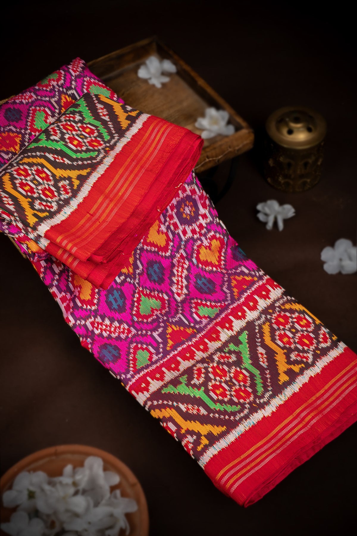 Mandir Multi-Colour & Red Patan Patola Ikat Saree